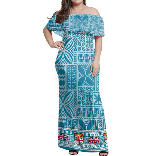 Fiji Off Shoulder Long Dress Classic Flag Bula