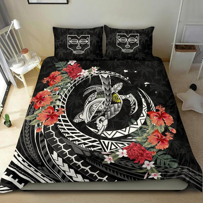 Polynesian Duvet Cover Set - Marquesas Islands Bedding Set Polynesia Map Turtle Hibiscus