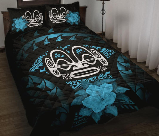 Marquesas Islands Polynesian Quilt Bed Set Hibiscus Blue