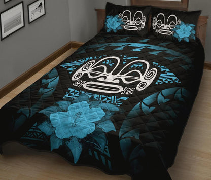 Marquesas Islands Polynesian Quilt Bed Set Hibiscus Blue