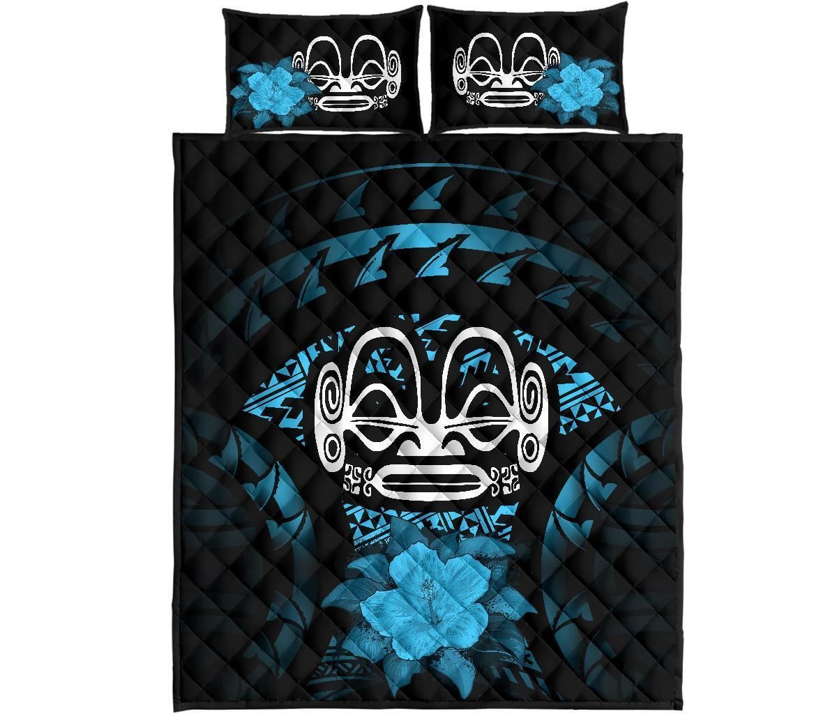 Marquesas Islands Polynesian Quilt Bed Set Hibiscus Blue