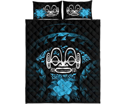Marquesas Islands Polynesian Quilt Bed Set Hibiscus Blue