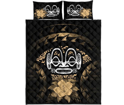 Marquesas Islands Polynesian Quilt Bed Set Hibiscus Gold