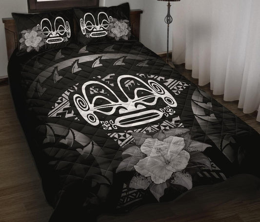 Marquesas Islands Polynesian Quilt Bed Set Hibiscus Gray