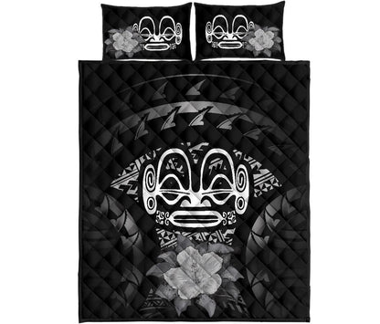 Marquesas Islands Polynesian Quilt Bed Set Hibiscus Gray