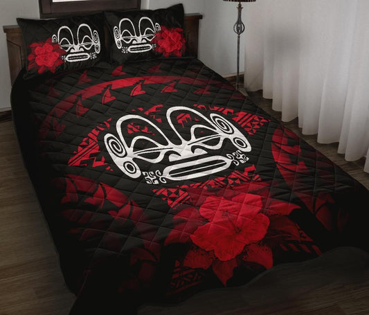 Marquesas Islands Polynesian Quilt Bed Set Hibiscus Red
