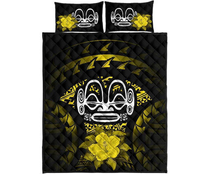 Marquesas Islands Polynesian Quilt Bed Set Hibiscus Yellow