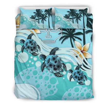 Polynesian Duvet Cover Set - Marquesas Islands Bedding Set Blue Turtle Hibiscus
