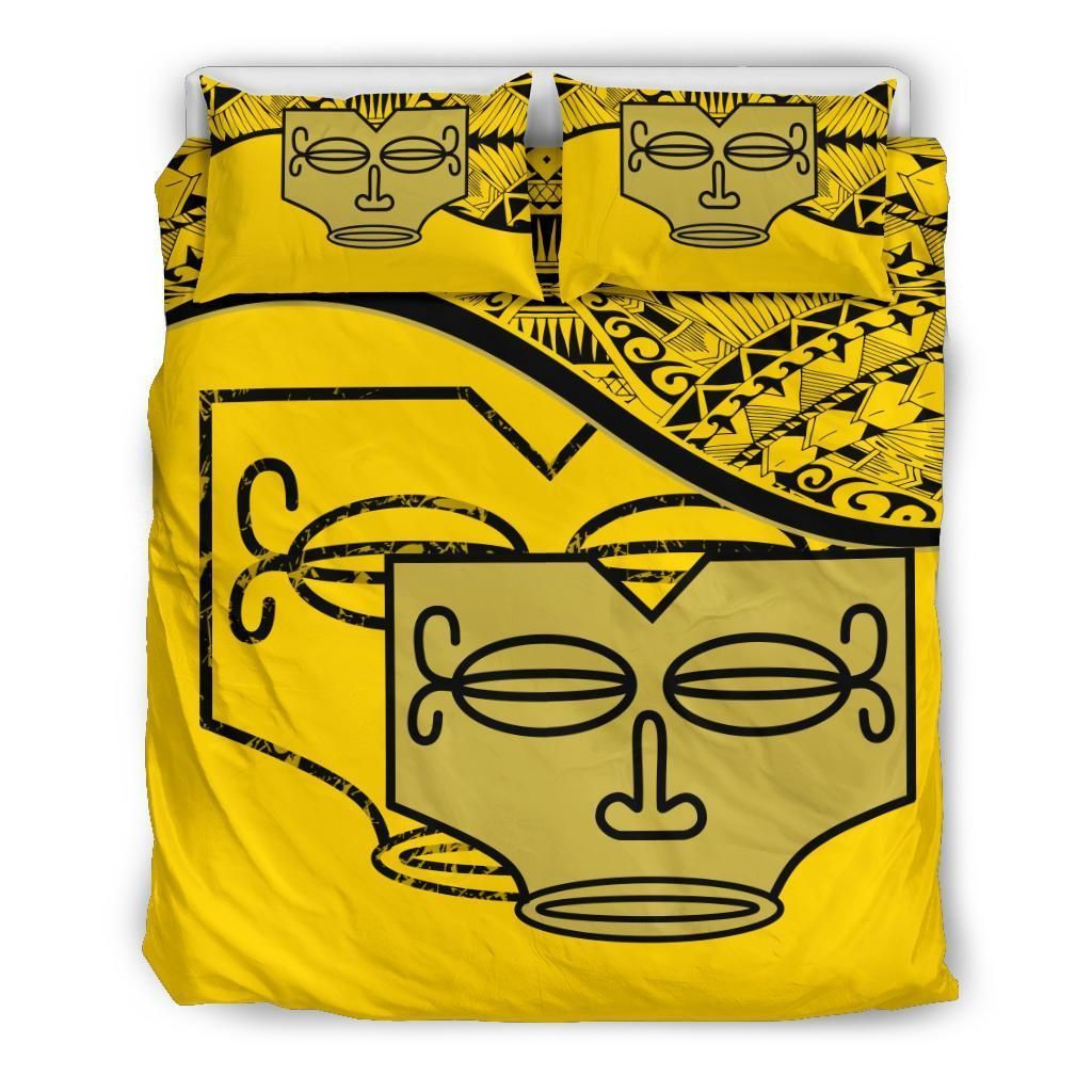 Marquesas Islands Duvet Cover Set - Tiki Face Pattern Yellow