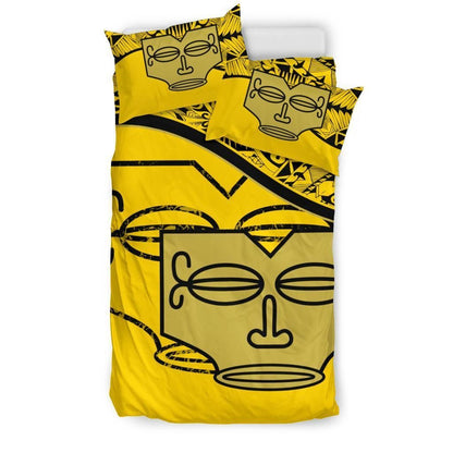 Marquesas Islands Duvet Cover Set - Tiki Face Pattern Yellow