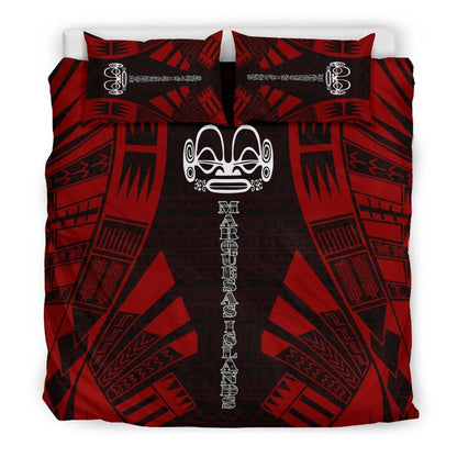 Marquesas Islands Duvet Cover Set - Polynesian Tattoo Red