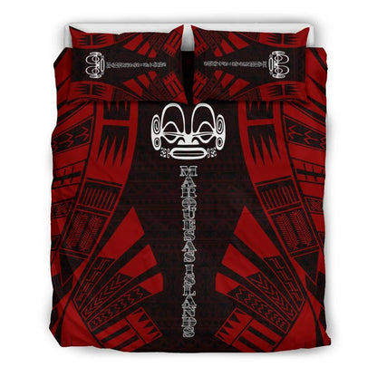 Marquesas Islands Duvet Cover Set - Polynesian Tattoo Red