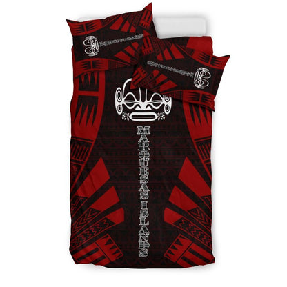 Marquesas Islands Duvet Cover Set - Polynesian Tattoo Red