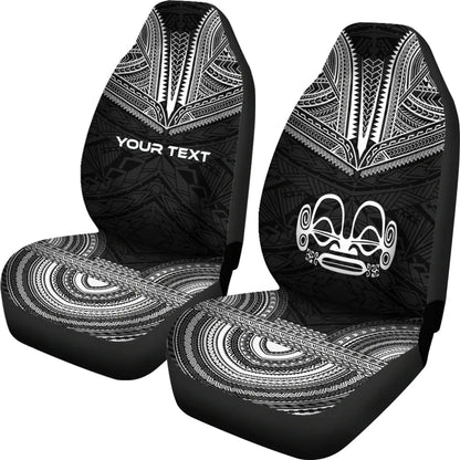 Marquesas Islands Custom Personalised Car Seat Cover - Tiki Face Polynesian Chief Tattoo Black Version