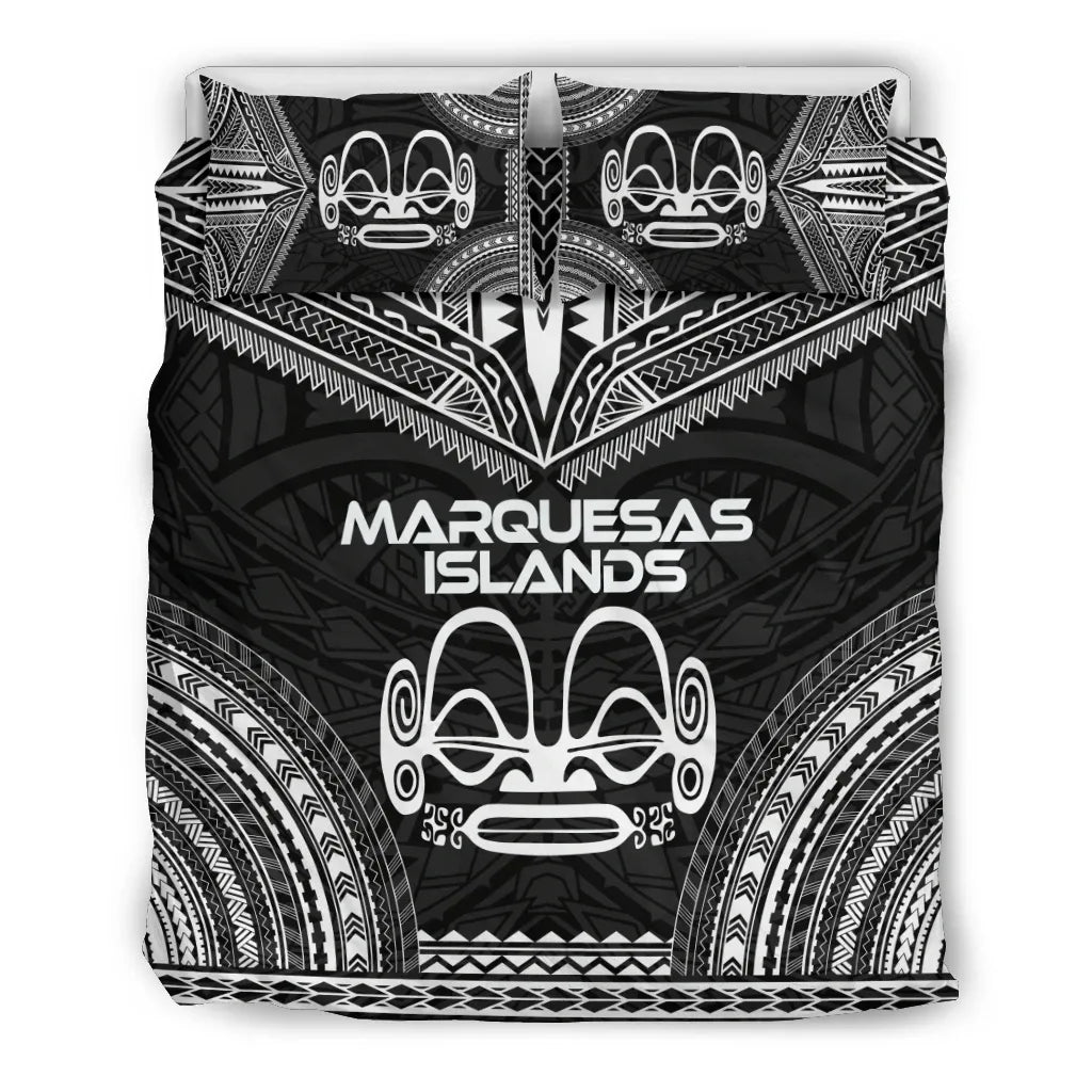 Marquesas Islands Polynesian Chief Duvet Cover Set - Black Version
