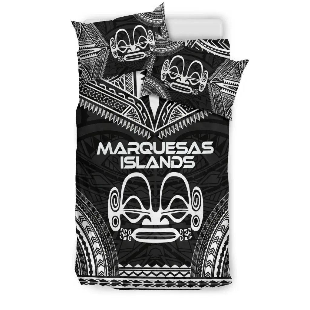 Marquesas Islands Polynesian Chief Duvet Cover Set - Black Version