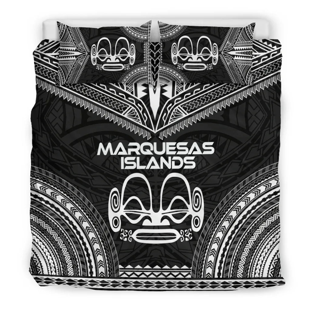 Marquesas Islands Polynesian Chief Duvet Cover Set - Black Version