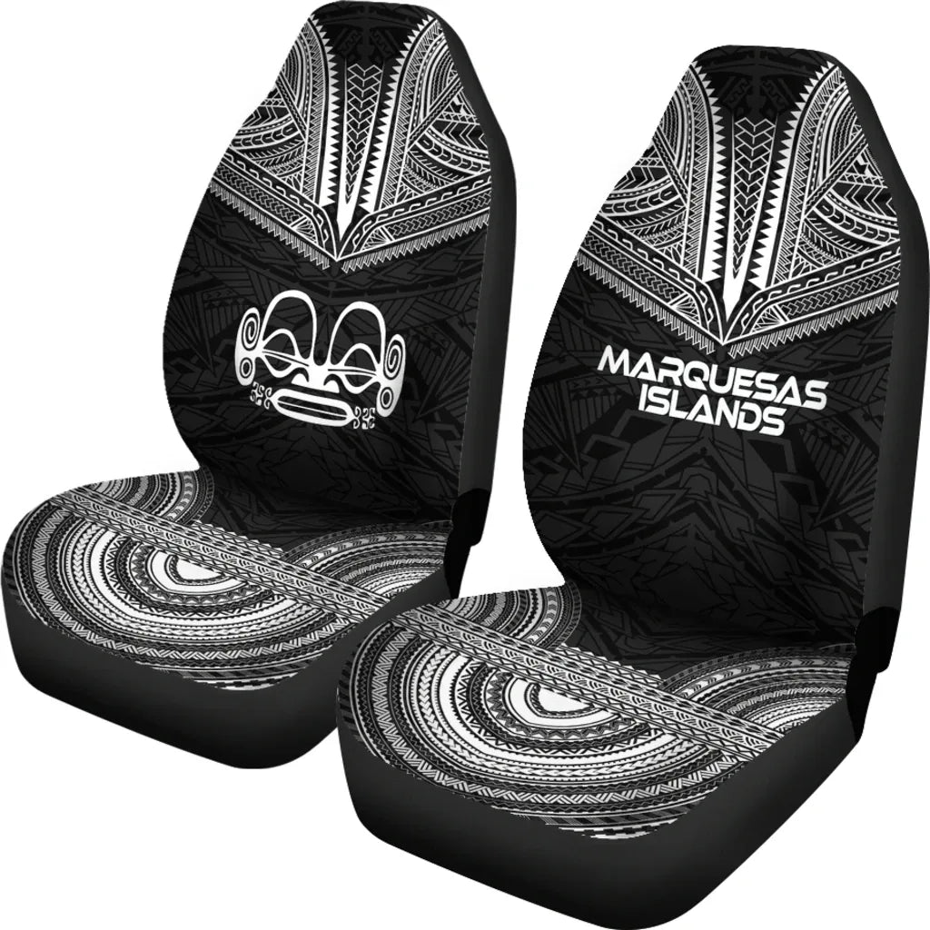 Marquesas Islands Car Seat Cover - Marquesas Islands Tiki Face Polynesian Chief Tattoo Black Version