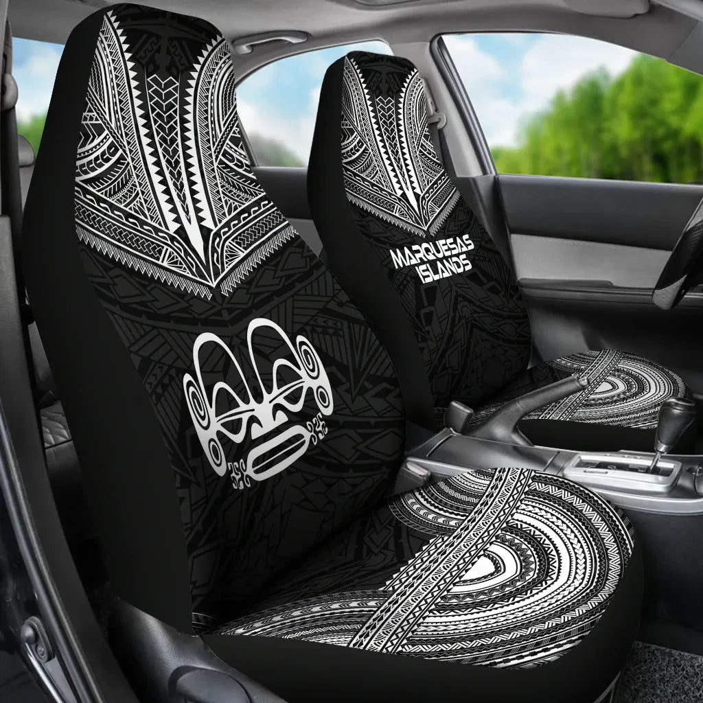 Marquesas Islands Car Seat Cover - Marquesas Islands Tiki Face Polynesian Chief Tattoo Black Version