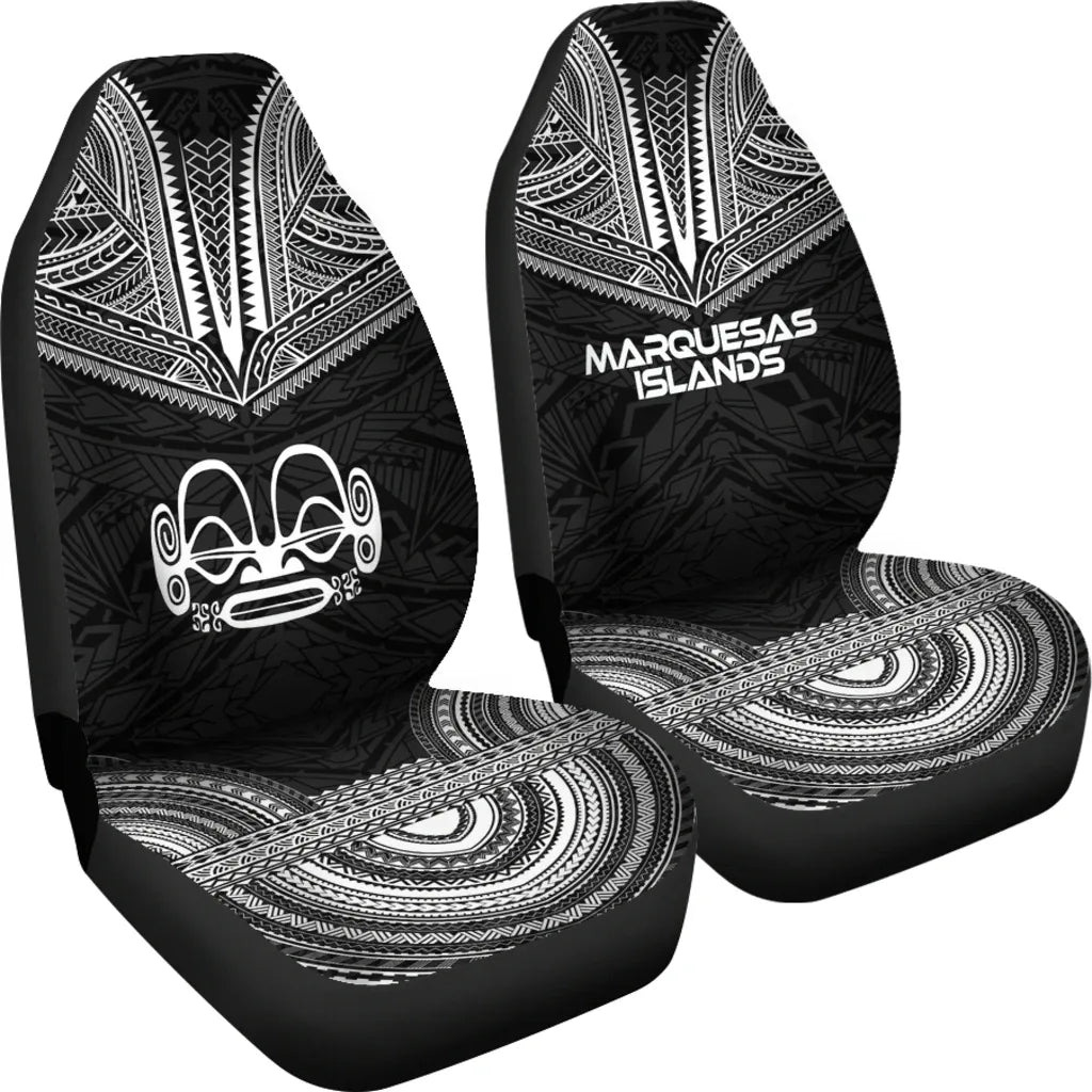 Marquesas Islands Car Seat Cover - Marquesas Islands Tiki Face Polynesian Chief Tattoo Black Version