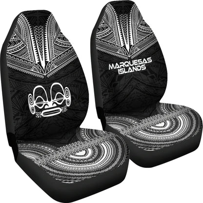 Marquesas Islands Car Seat Cover - Marquesas Islands Tiki Face Polynesian Chief Tattoo Black Version