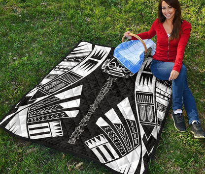 Marquesas Islands Premium Quilt - Marquesas Islands Tiki Face Polynesian White Tattoo