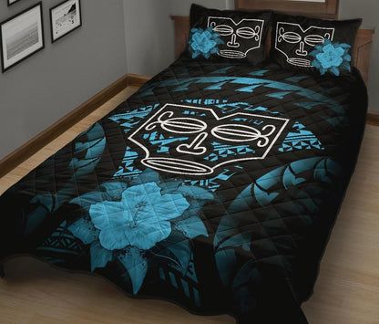 Marquesas Islands Polynesian Quilt Bed Set Hibiscus Blue