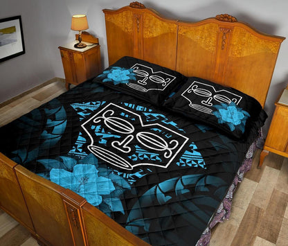 Marquesas Islands Polynesian Quilt Bed Set Hibiscus Blue