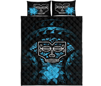Marquesas Islands Polynesian Quilt Bed Set Hibiscus Blue
