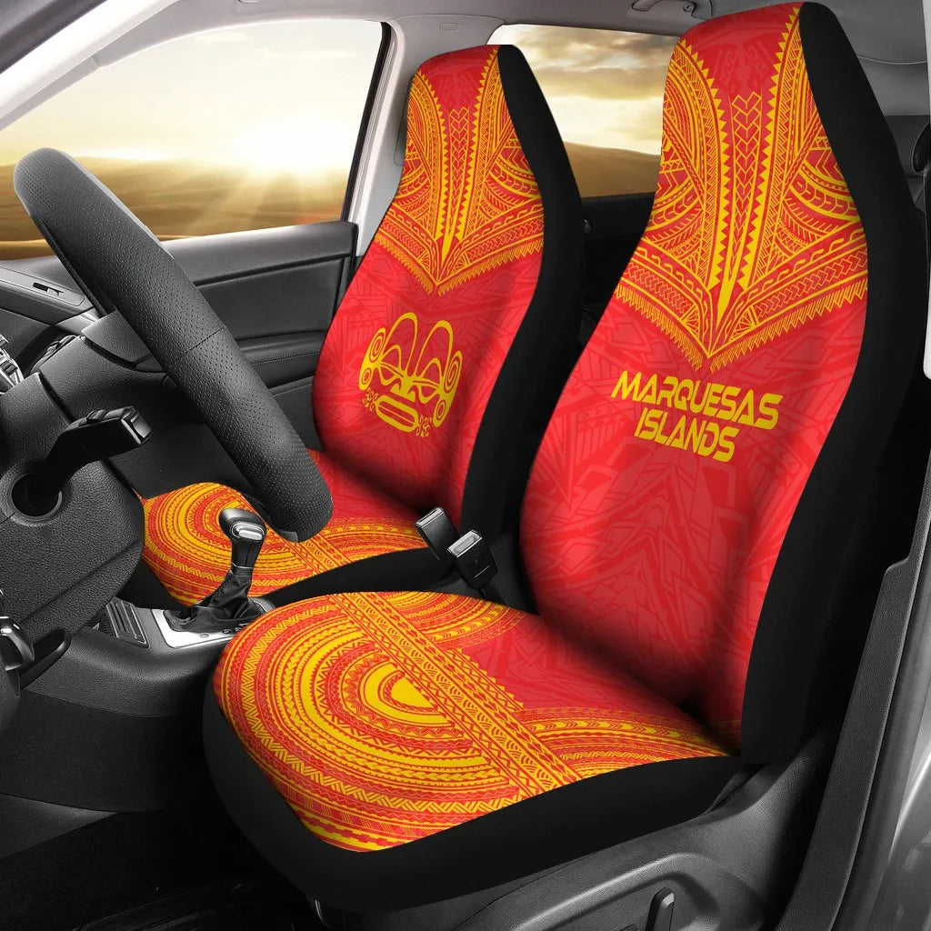 Marquesas Islands Car Seat Cover - Marquesas Islands Tiki Face Polynesian Chief Tattoo Red Version