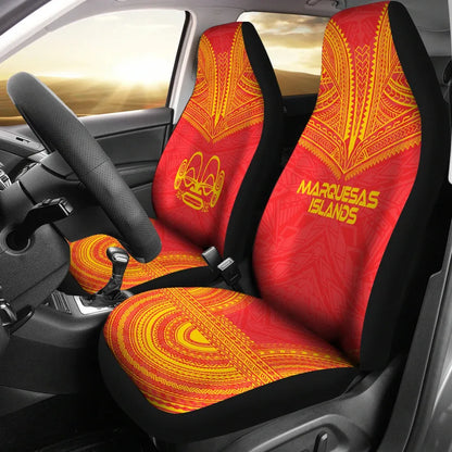 Marquesas Islands Car Seat Cover - Marquesas Islands Tiki Face Polynesian Chief Tattoo Red Version