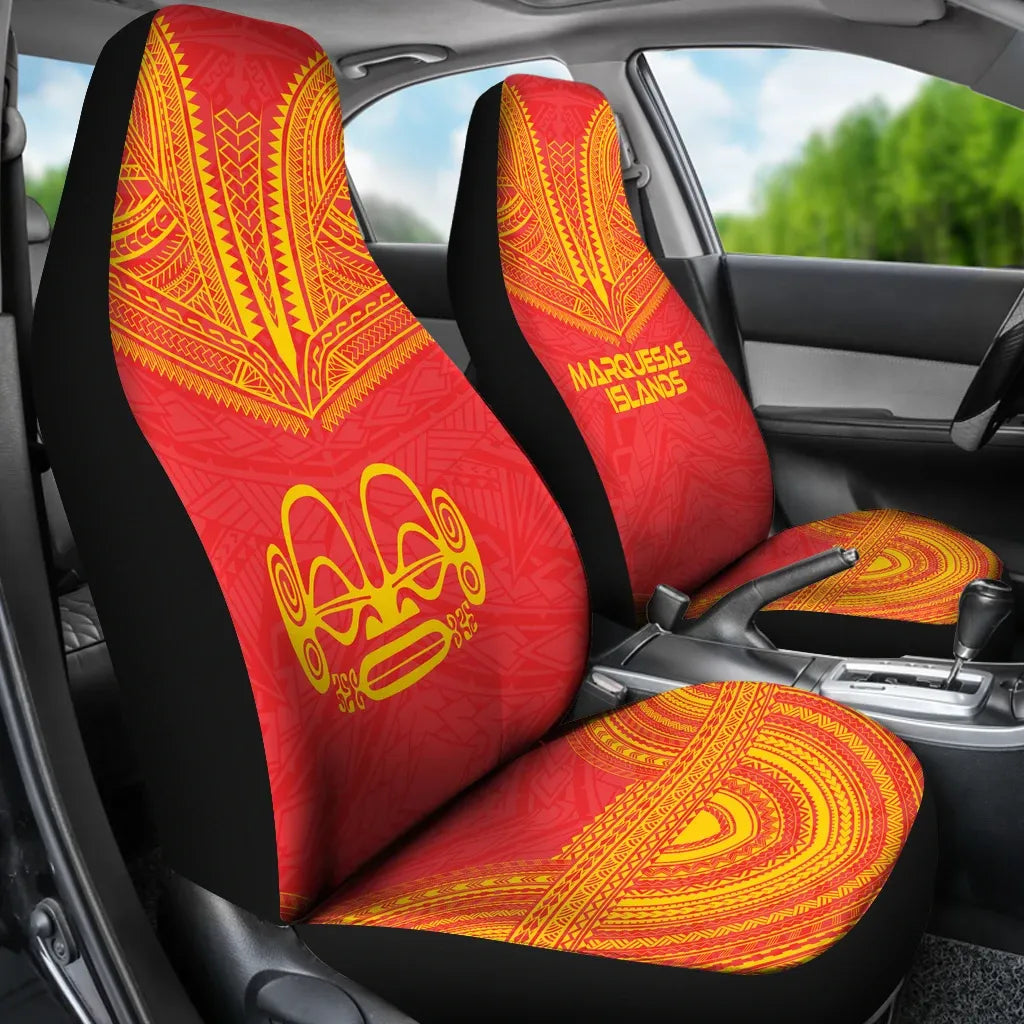 Marquesas Islands Car Seat Cover - Marquesas Islands Tiki Face Polynesian Chief Tattoo Red Version