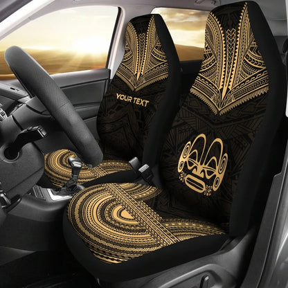 Marquesas Islands Custom Personalised Car Seat Cover - Tiki Face Polynesian Chief Tattoo Gold Version