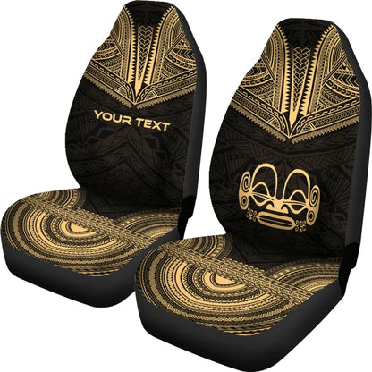 Marquesas Islands Custom Personalised Car Seat Cover - Tiki Face Polynesian Chief Tattoo Gold Version