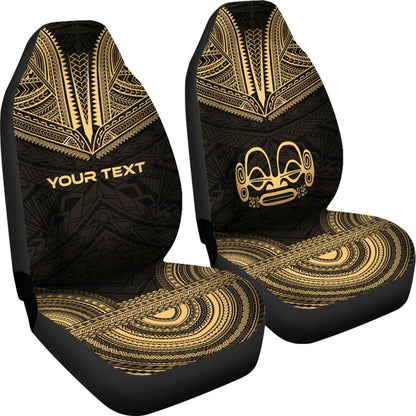Marquesas Islands Custom Personalised Car Seat Cover - Tiki Face Polynesian Chief Tattoo Gold Version
