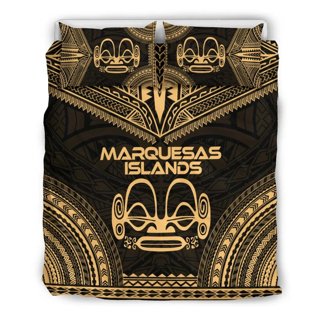 Marquesas Islands Polynesian Chief Duvet Cover Set - Gold Version