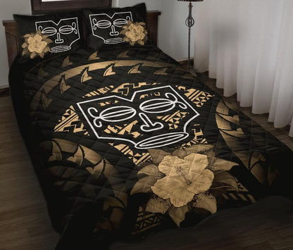 Marquesas Islands Polynesian Quilt Bed Set Hibiscus Gold