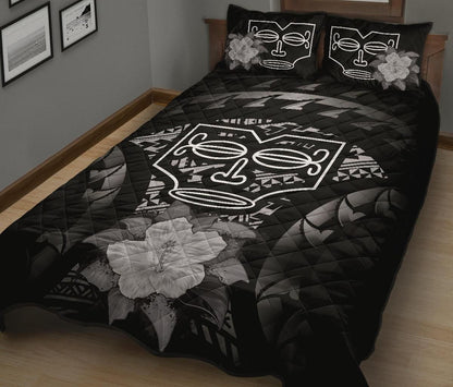 Marquesas Islands Polynesian Quilt Bed Set Hibiscus Gray