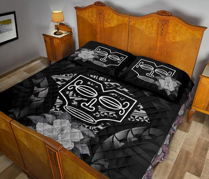 Marquesas Islands Polynesian Quilt Bed Set Hibiscus Gray