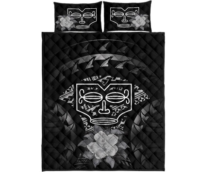 Marquesas Islands Polynesian Quilt Bed Set Hibiscus Gray