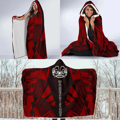 Marquesas Islands Hooded Blanket - Polynesian Tattoo Red