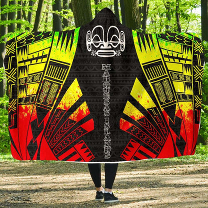Marquesas Islands Hooded Blanket - Polynesian Tattoo Reggae