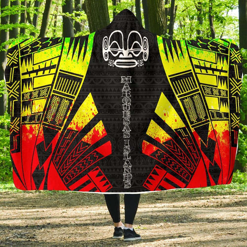 Marquesas Islands Hooded Blanket - Polynesian Tattoo Reggae