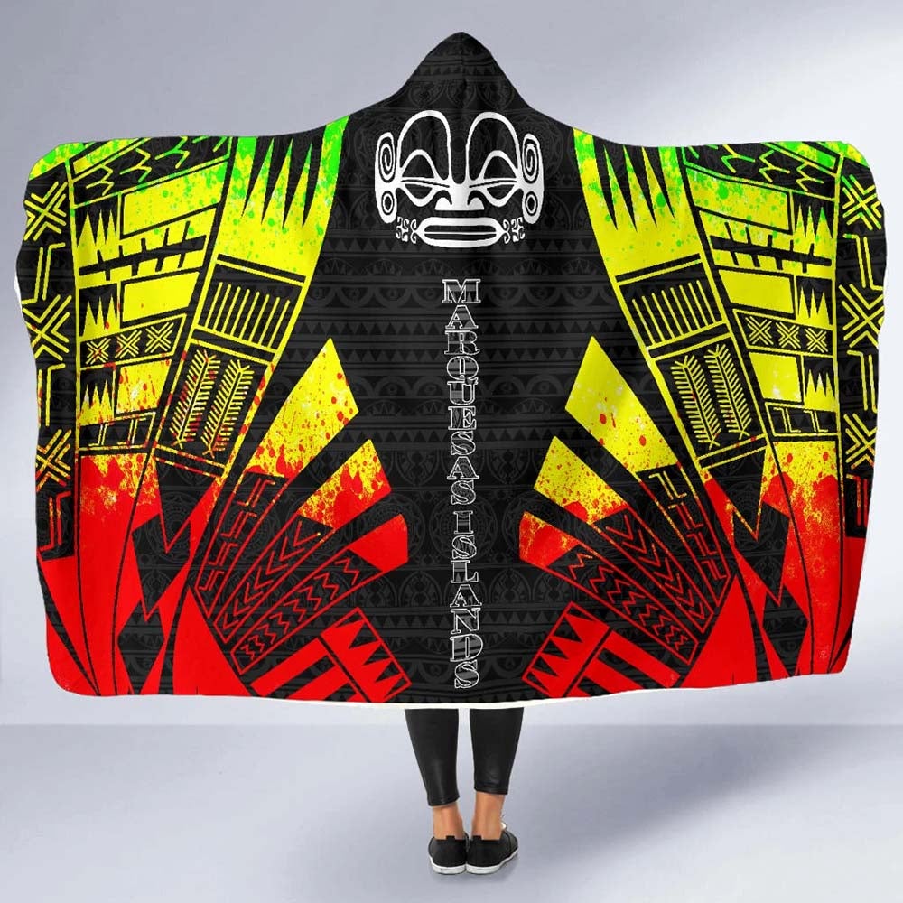 Marquesas Islands Hooded Blanket - Polynesian Tattoo Reggae