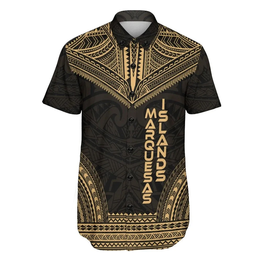Marquesas Islands Polynesian Chief Short Sleeve Shirt - Gold Version