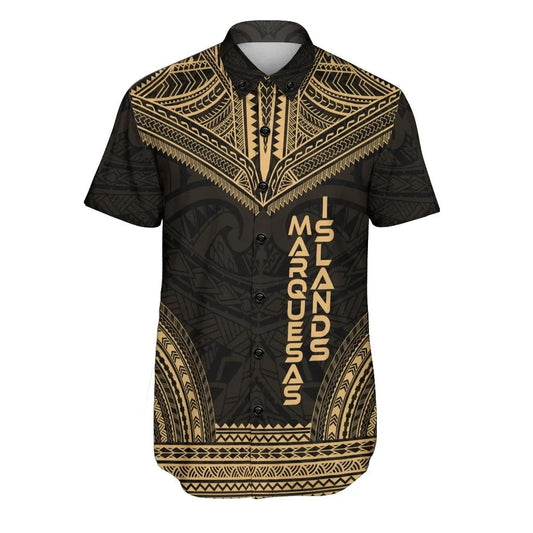 Marquesas Islands Polynesian Chief Short Sleeve Shirt - Gold Version