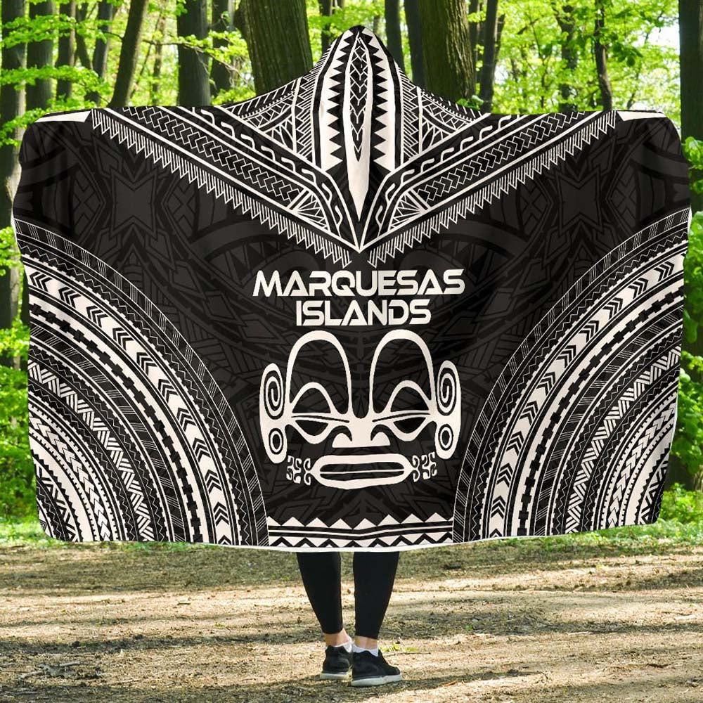 Marquesas Islands Polynesian Chief Hooded Blanket - Black Version