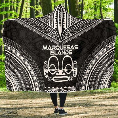 Marquesas Islands Polynesian Chief Hooded Blanket - Black Version