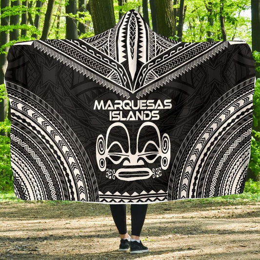 Marquesas Islands Polynesian Chief Hooded Blanket - Black Version
