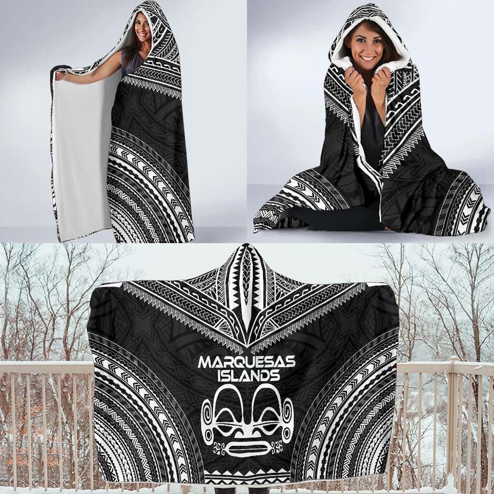 Marquesas Islands Polynesian Chief Hooded Blanket - Black Version